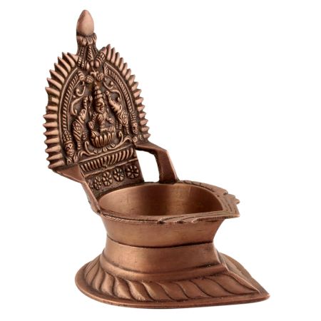 Ashtadhatu Oil Lamp Single Wick Goddess Lakshmi On Back Diya